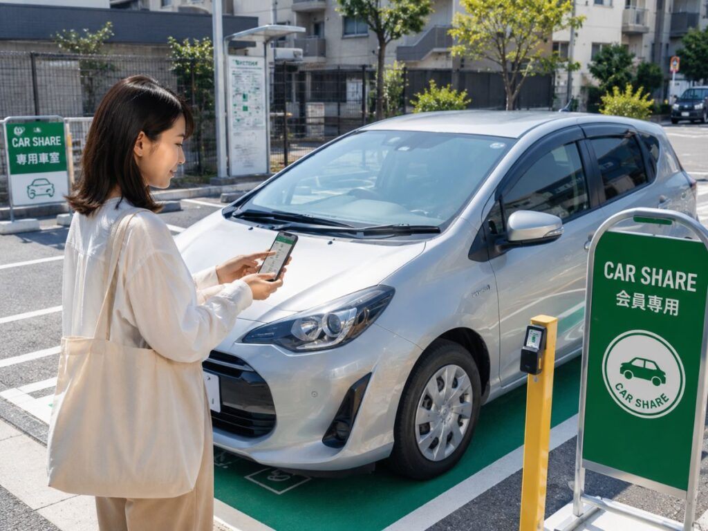 カーシェアをスマホで予約して利用する様子