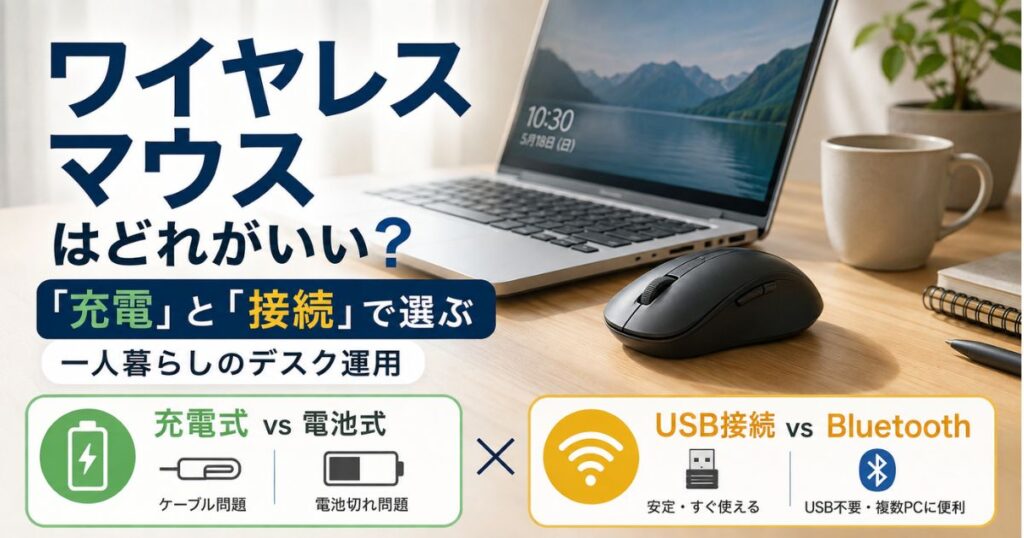 ワイヤレスマウスを充電式・電池式とUSB接続・Bluetooth接続で比較した選び方