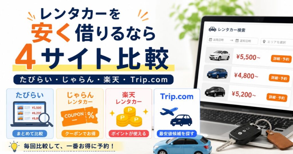 たびらい・じゃらん・楽天・Trip.comを比較してレンタカーを予約する流れ
