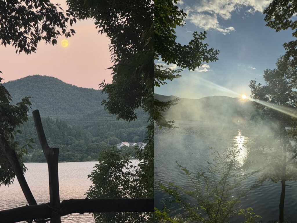 木崎湖POWから見える木崎湖の景色と朝夕の湖畔風景