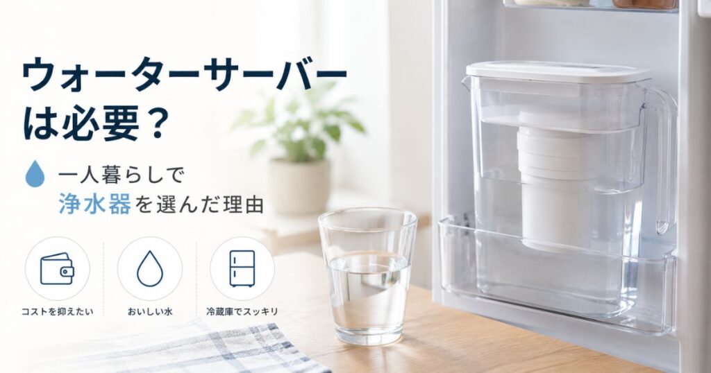 一人暮らしでウォーターサーバーと浄水器を比較しているイメージ