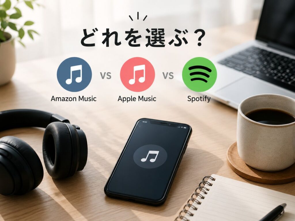 Amazon Musicを使い続けている理由をApple Music・Spotifyと比較して解説するイメージ