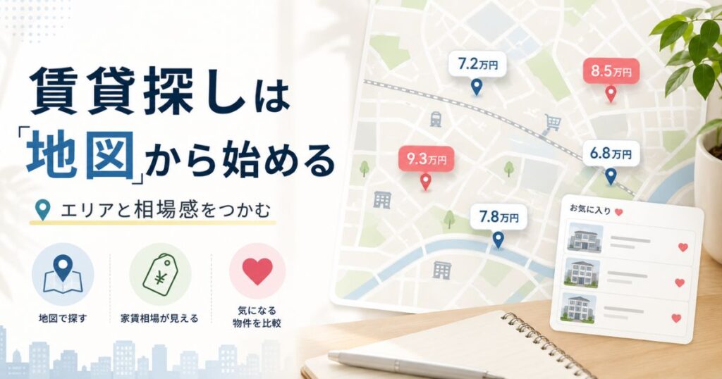 地図を見ながら賃貸物件を探している様子
