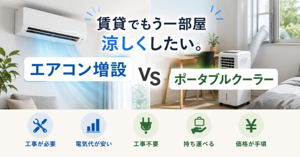 賃貸でエアコン増設とポータブルクーラーを比較したイメージ