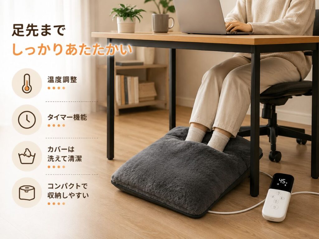 洗える・温度調整・タイマー付きフットウォーマーの特徴