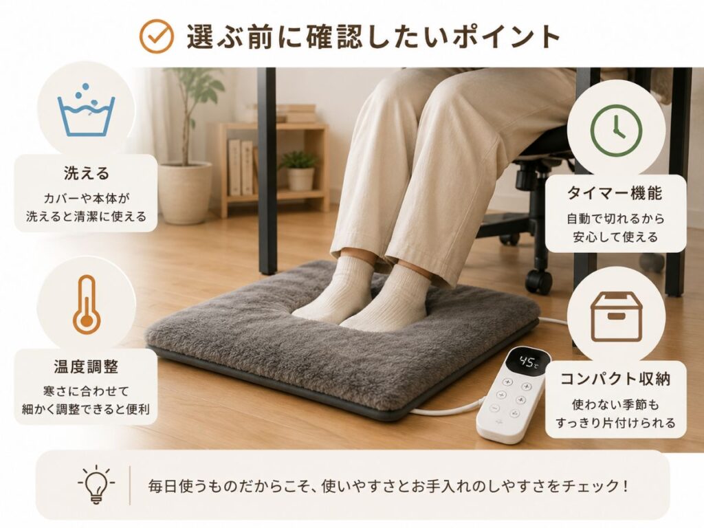 フットウォーマーを選ぶときに確認したいポイント