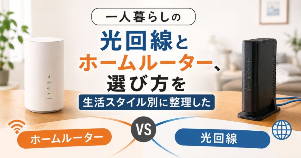 一人暮らし向けに光回線とホームルーターの選び方を比較したイメージ