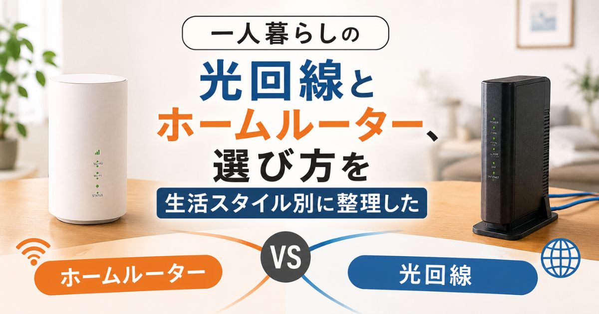 一人暮らし向けに光回線とホームルーターの選び方を比較したイメージ
