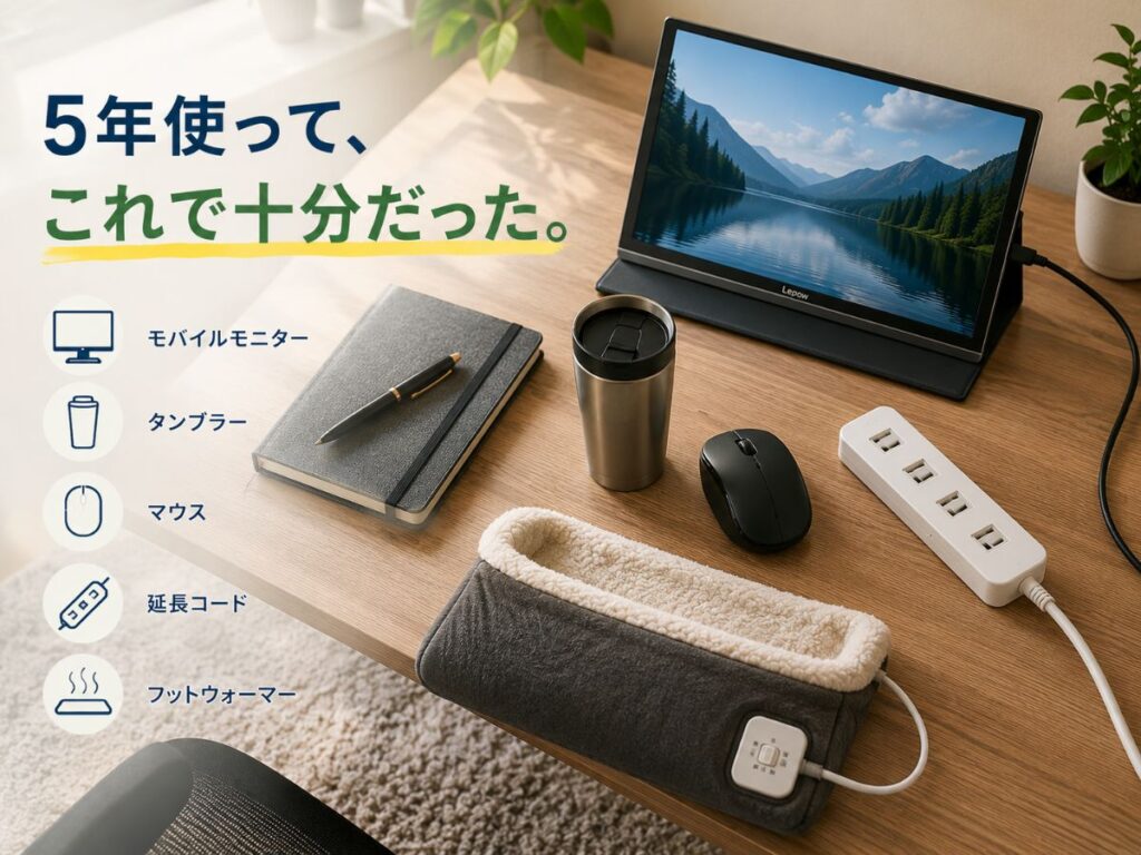 モバイルモニターやタンブラーなど在宅勤務で5年間使って十分だったアイテムを紹介する画像