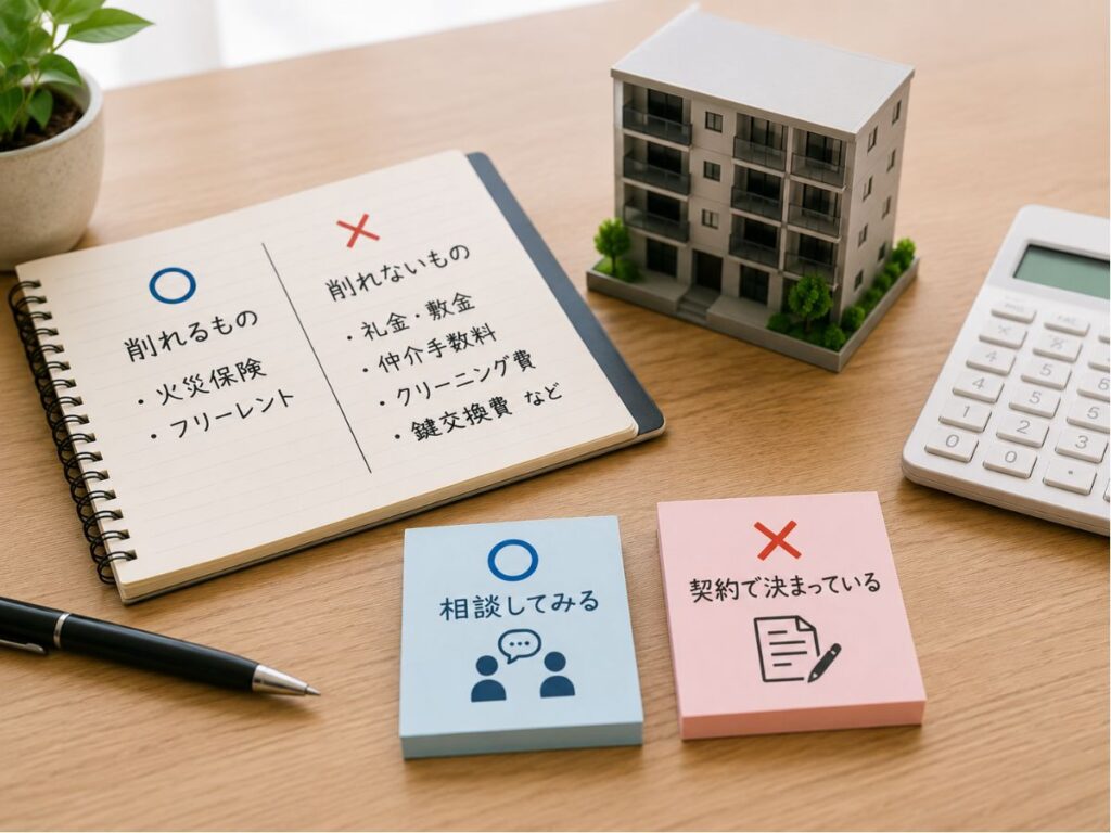 賃貸の初期費用で交渉できる項目とできない項目のイメージ