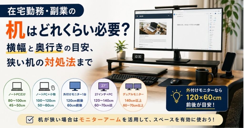 在宅勤務・副業用デスクの横幅と奥行きの目安