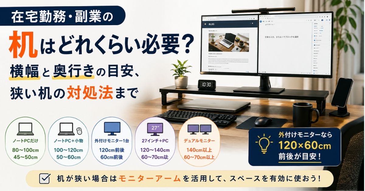 在宅勤務・副業用デスクの横幅と奥行きの目安