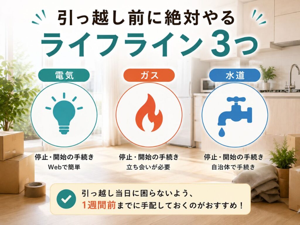 引っ越し前に手続きする電気ガス水道の3つのライフライン
