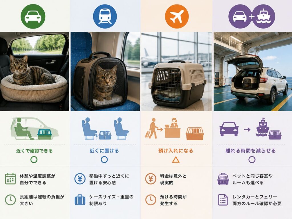 猫の引っ越しで車・新幹線・飛行機・レンタカーとフェリーを移動環境や預け入れ条件で比較