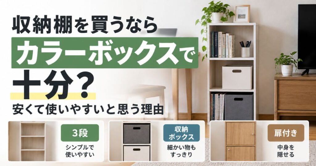 収納棚として使う3段カラーボックスと収納ボックス・扉付きタイプの比較