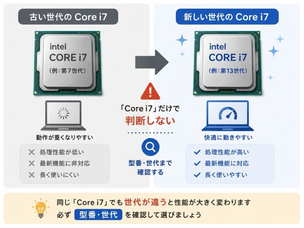 Core i7でも世代によって性能が異なることを示す比較図