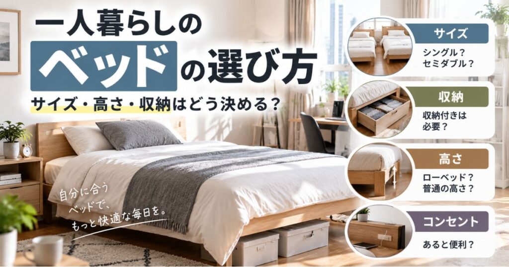 一人暮らし向けベッドのサイズ・収納・高さ・コンセントの選び方