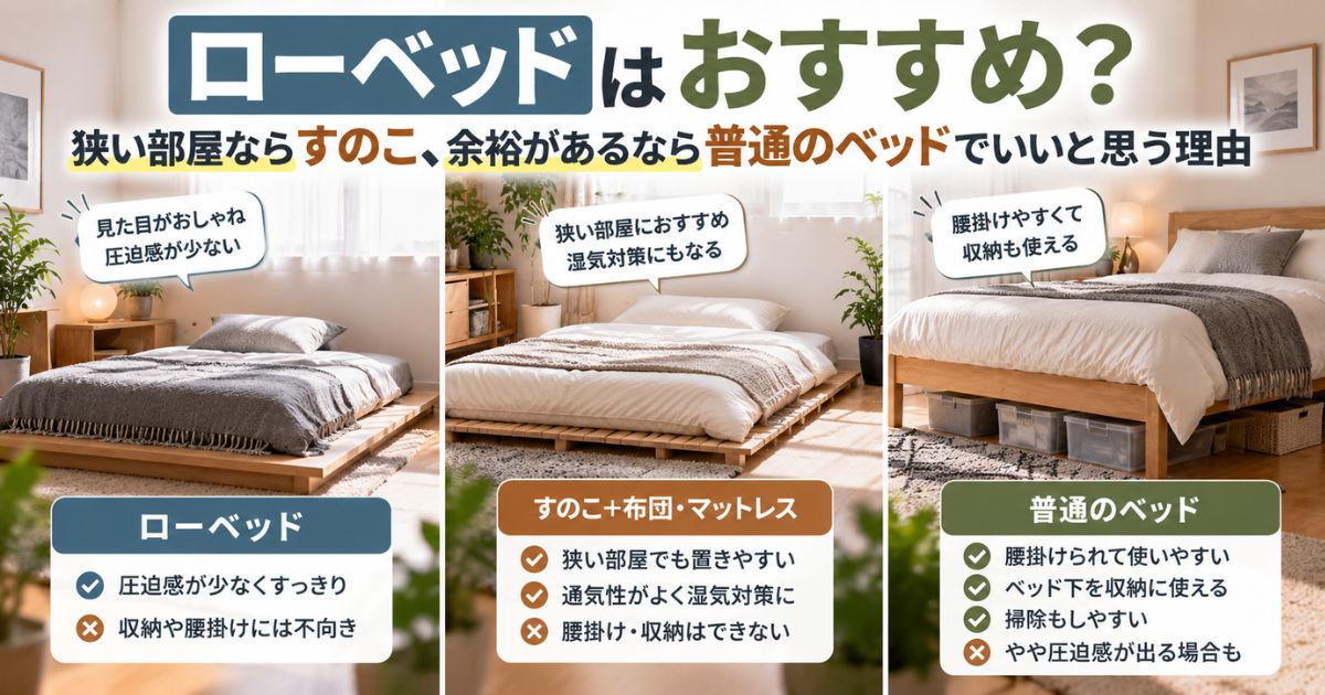 ローベッド・低床すのこ・普通の高さのベッドを比較するイメージ