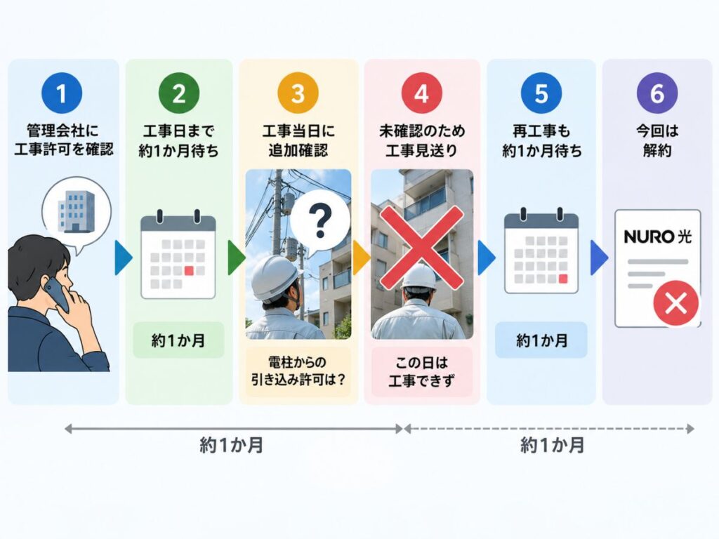 NURO光の工事許可から工事見送り・再工事待ち・解約までの流れ