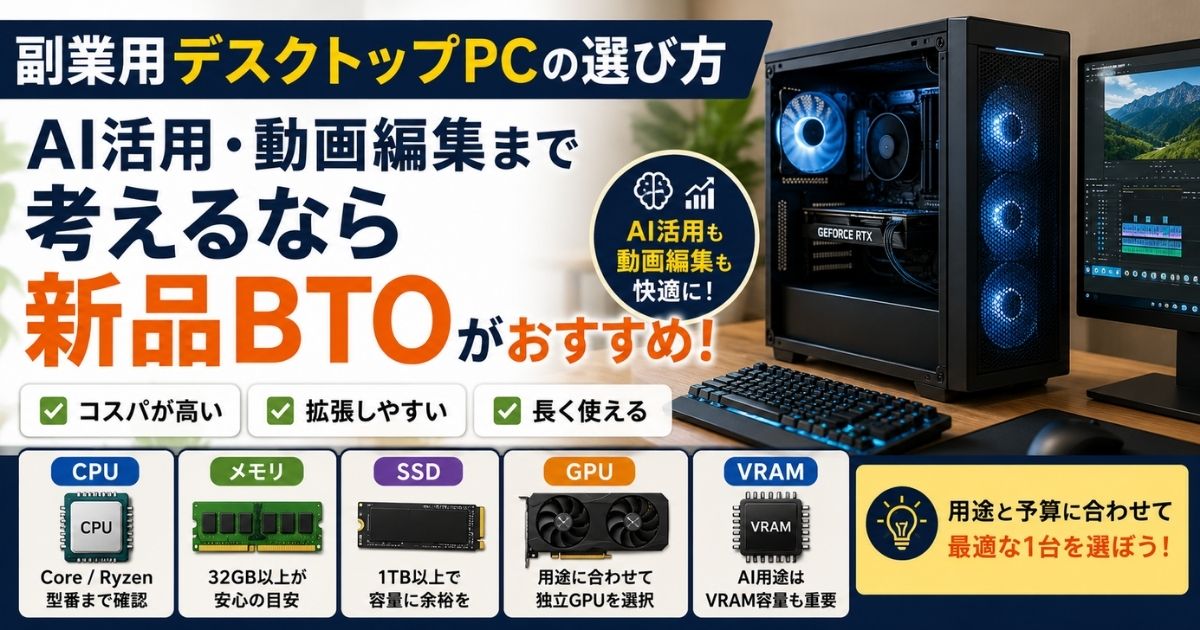 副業用デスクトップPCのBTO・CPU・メモリ・SSD・GPU・VRAMの選び方