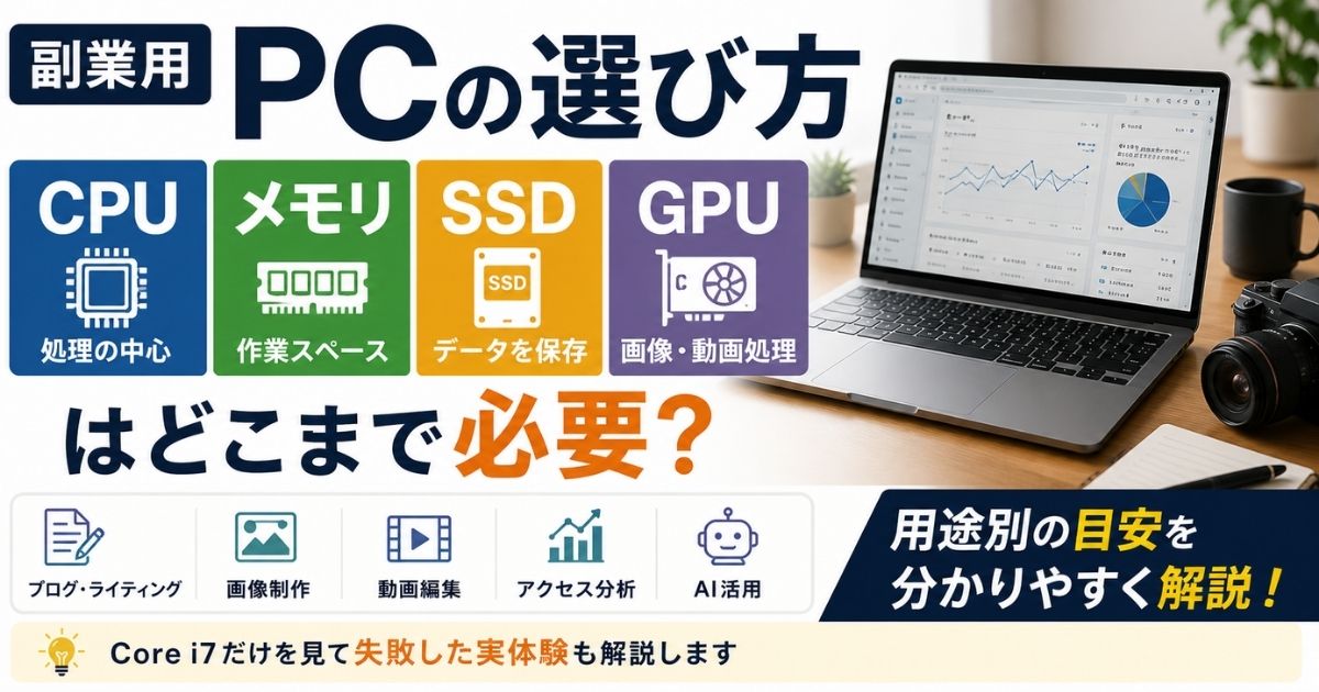 副業用PCのCPU・メモリ・SSD・GPUの選び方