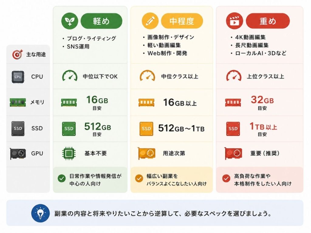 ブログ・画像制作・動画編集・AIなど用途別のPCスペック目安