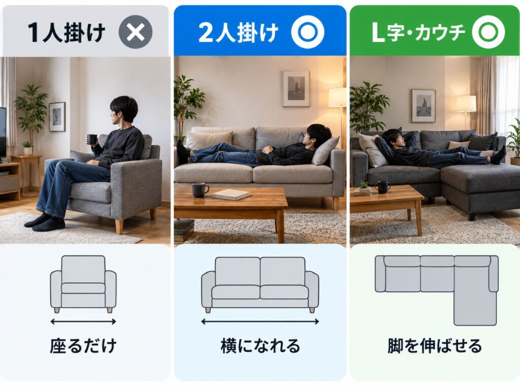 1人掛け・2人掛け・L字カウチソファの使い方の違い