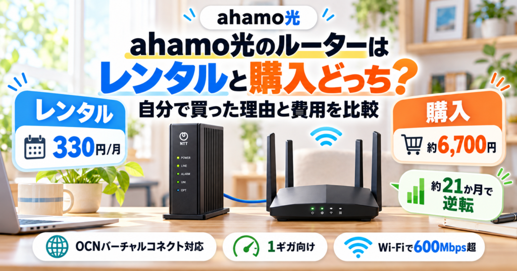ahamo光のWi-Fiルーターをレンタルと購入で比較するイメージ